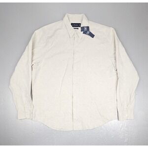 NEW Abercrombie & Fitch Button Down Shirt Mens 2XL Tan Summer Fit Linen Blend LS
